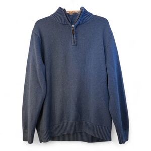 L L Bean Slate Blue 1/4 Zip  Cotton Sweater Cabincore GrandpaCore Chunky Size XL